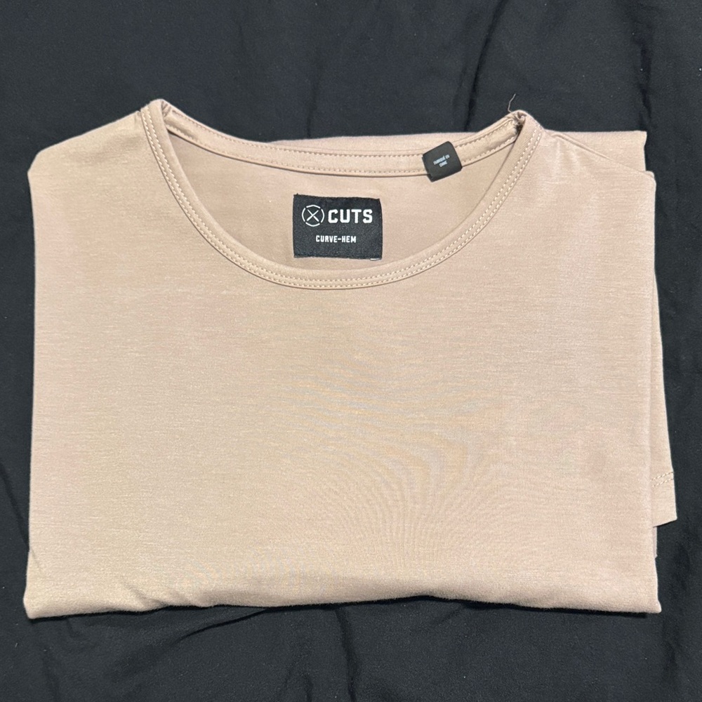 Cuts Long Sleeve Crewneck Top - Light Taupe - Size Medium